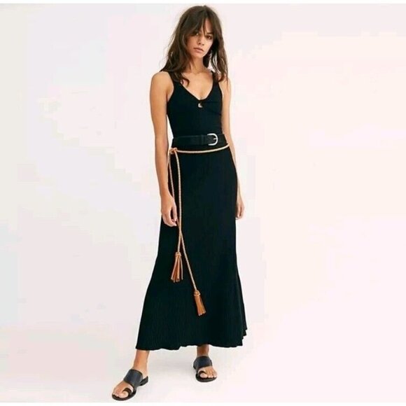Free People Shine Bright Metallic Ribbed Maxi Skirt Black Women's Size M Knit - Picture 3 of 11